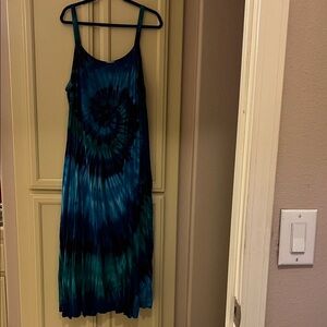 Xxl Blue/ green /black Tie-Dye Maxi Dress by Dharma Trading company w/ tie back